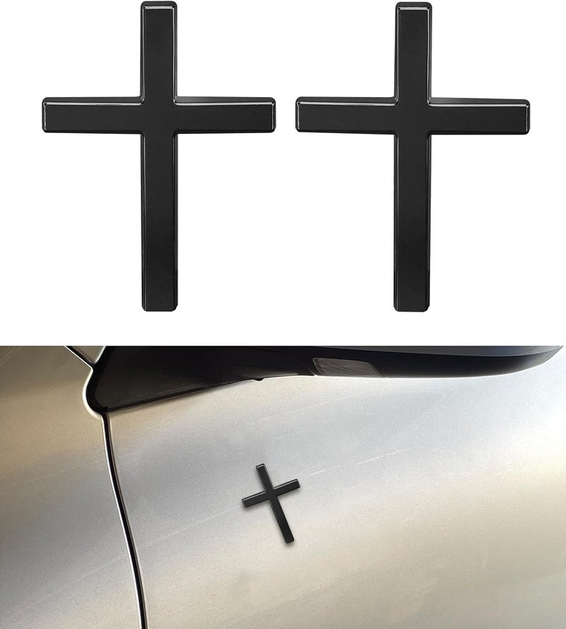 SCUARI 2PCS 3D Cross Stickers,Car Accessories Decals for Vehicles,Self Adhesive Cross Metal Car Emblem,2.5"×1.8" Cross Jesus Automotive Decal,Suitable for Trunk Tailgate Side Decoration (Black) - Image 1